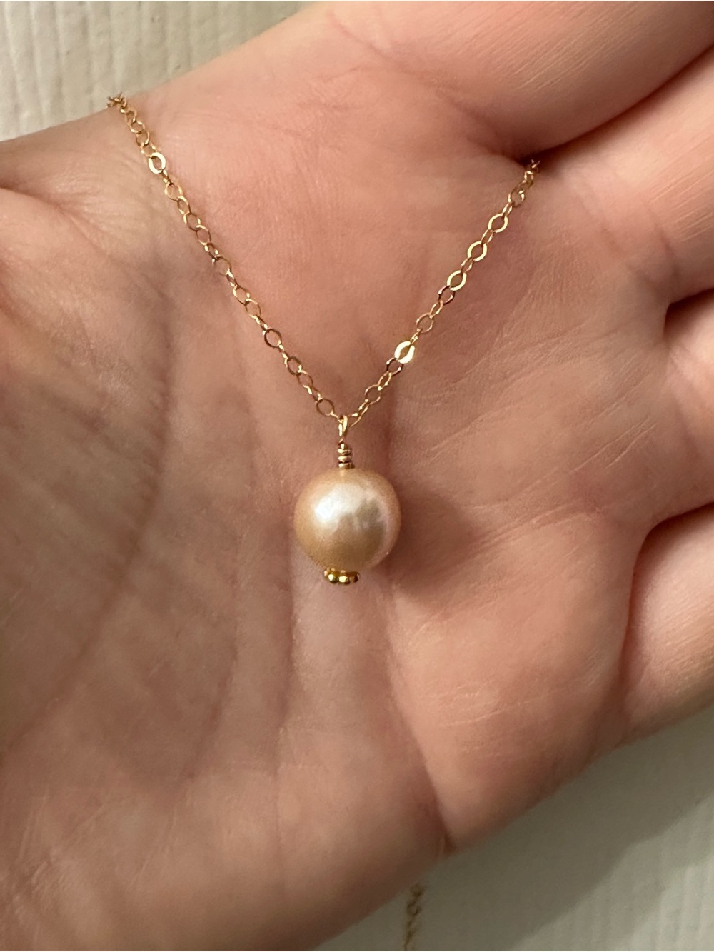 Edison Pearl Necklace 14k Gold-Filled Chain Necklace Pink Pearl Hawaii 16-18”